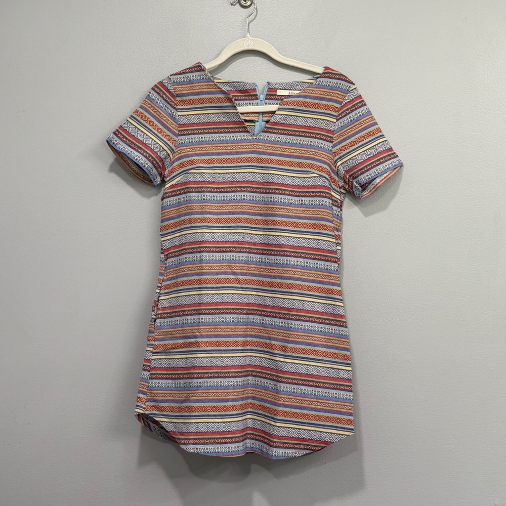 Ellison Southwestern Geometric Stripe Cotton Tunic Mini Dress Small RD9948-6